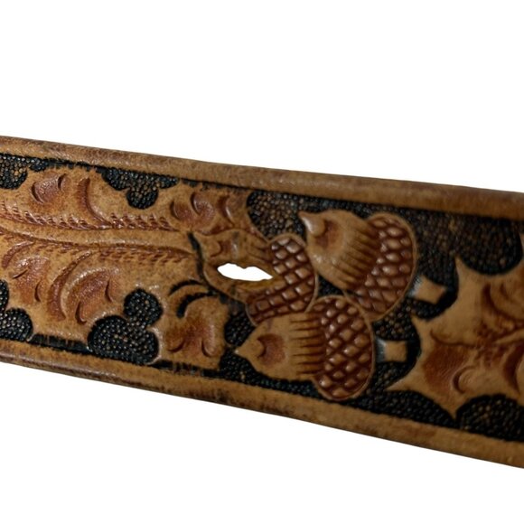 Looper Vintage Men's 34 Leather Western Belt Hand Tooled Acorn Cowboy Rodeo 80's - Picture 10 of 10